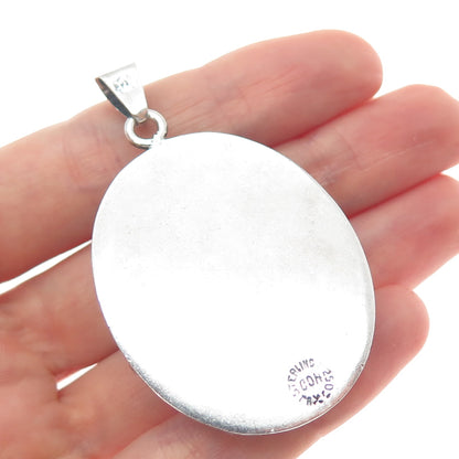 925 Sterling Silver Vintage Mexico Real Jasper Floral Oxidized Charm Pendant