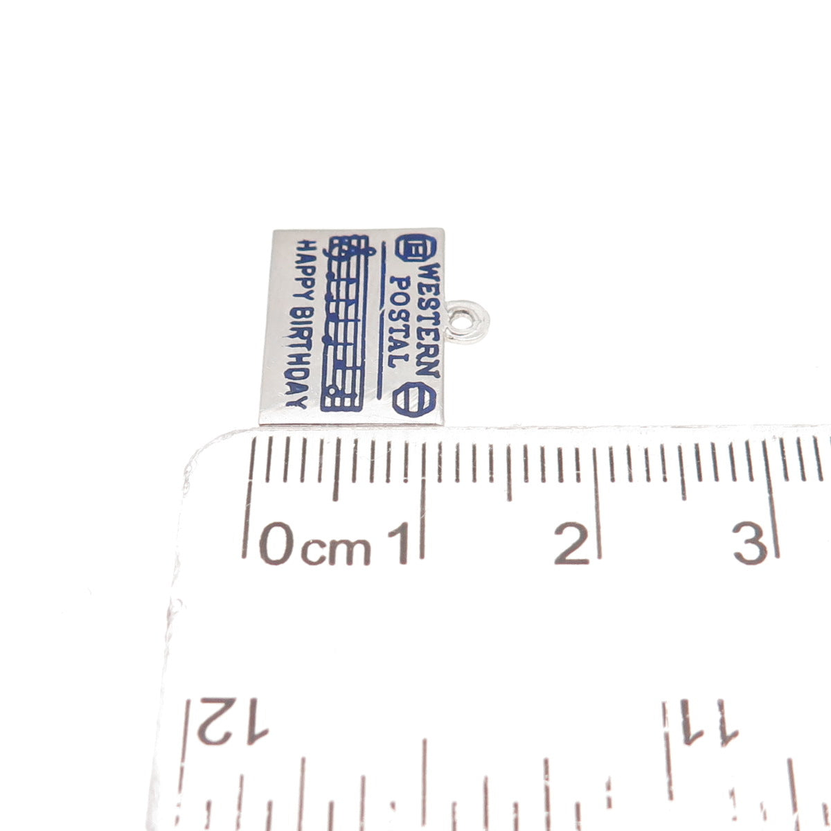 925 Sterling Silver Vintage Enamel Western Postal Happy Birthday Mini Pendant