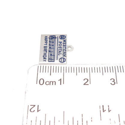 925 Sterling Silver Vintage Enamel Western Postal Happy Birthday Mini Pendant