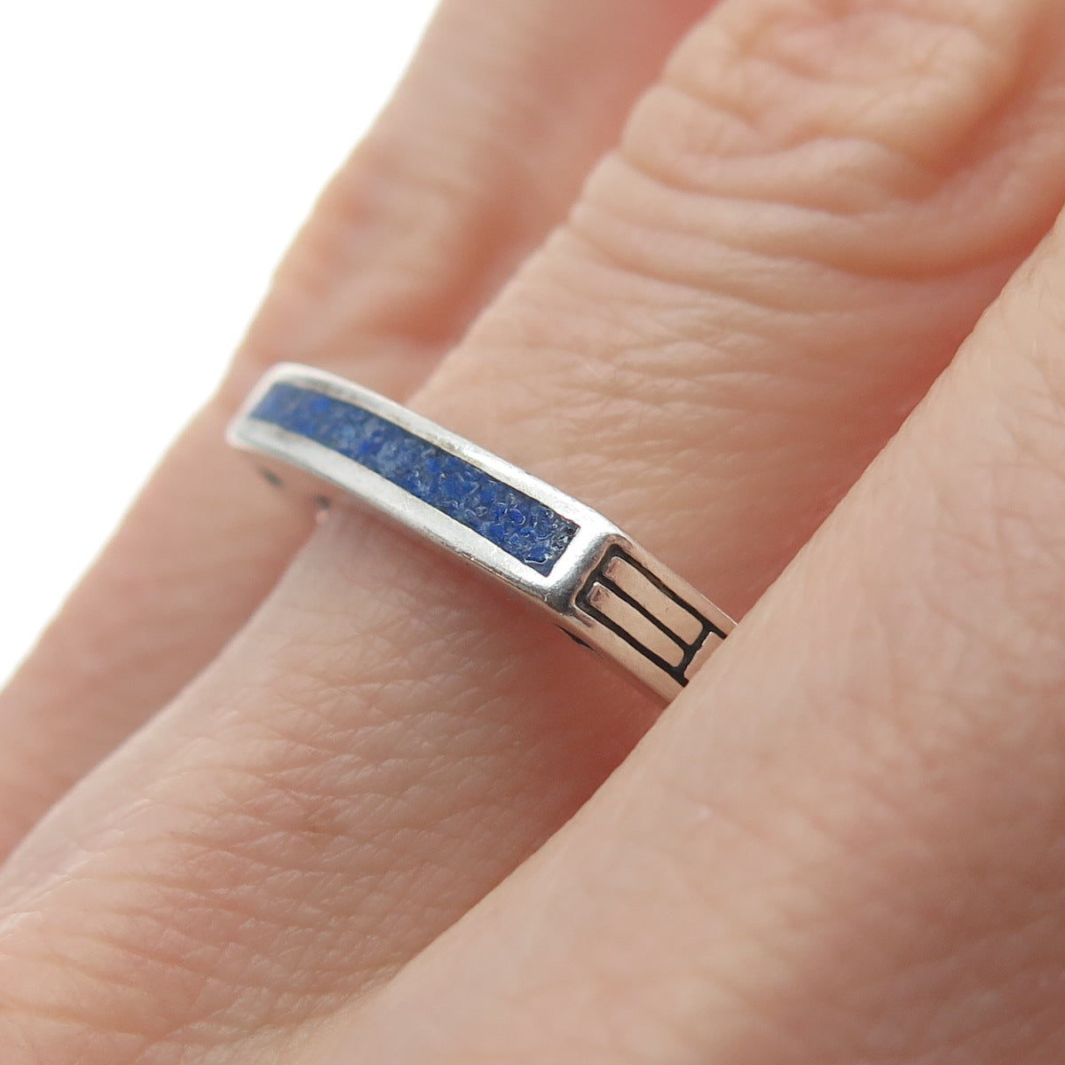 AVA YETTER 925 Sterling Vintage Southwestern Lapis Stackable Ring Size 10.25