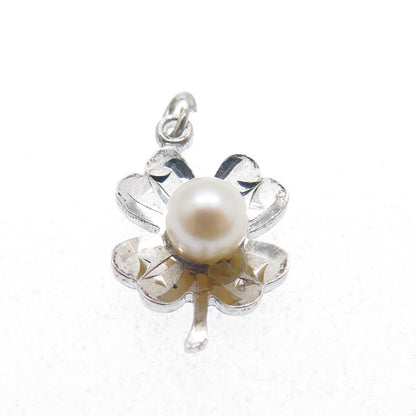 RICHLINE 925 Sterling Silver Antique Real Pearl Clover Minimalist Charm Pendant