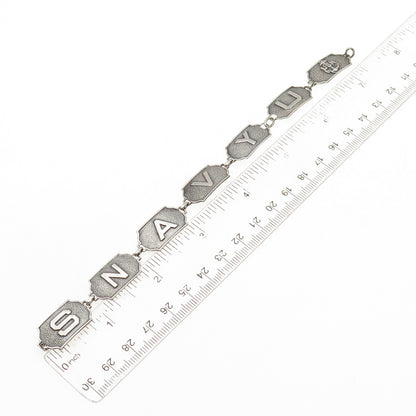 925 Sterling Silver Antique WWII US Navy Oxidized Bracelet 7.25" (missing lock)