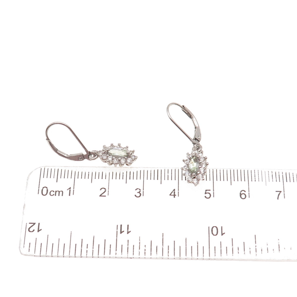 925 Sterling Silver Real Green Amethyst & White Topaz Dangle Earrings