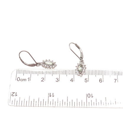 925 Sterling Silver Real Green Amethyst & White Topaz Dangle Earrings