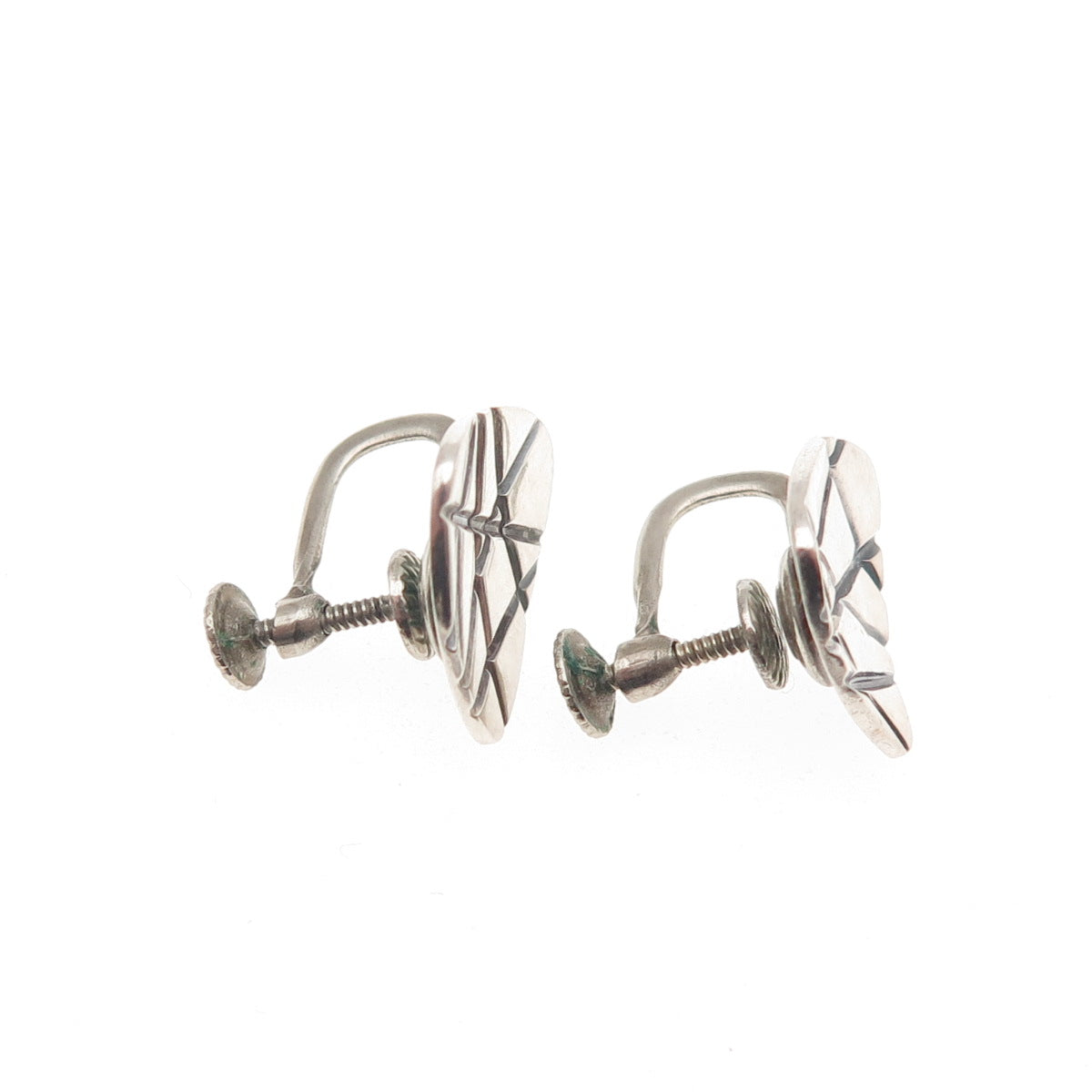 925 Sterling Silver Vintage Modernist Oxidized Screw Back Earrings