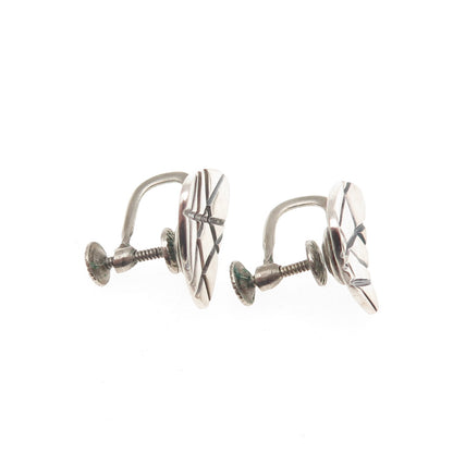 925 Sterling Silver Vintage Modernist Oxidized Screw Back Earrings