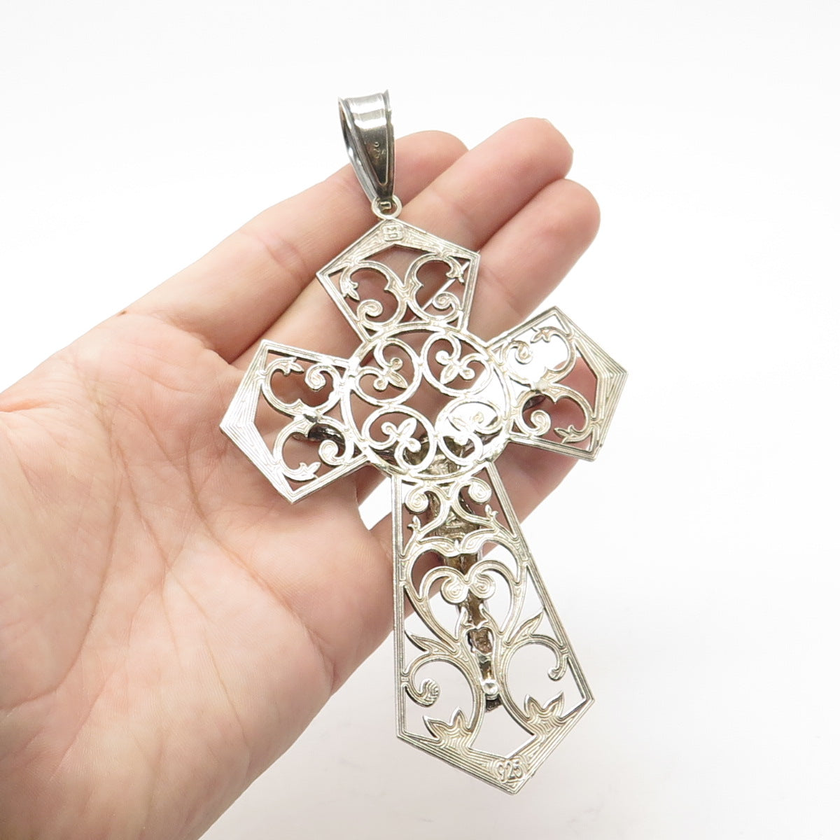 925 Sterling Silver Vintage SMD Creations Crucifix Cross Religious Pendant