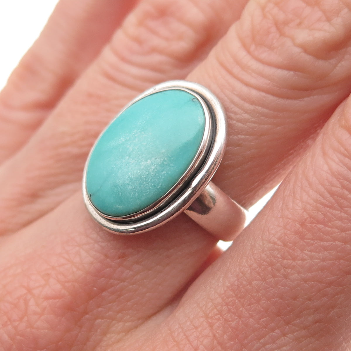 925 Sterling Silver Vintage Real Tyrone Turquoise Oxidized Ring Size 6.5