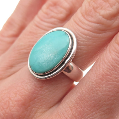 925 Sterling Silver Vintage Real Tyrone Turquoise Oxidized Ring Size 6.5