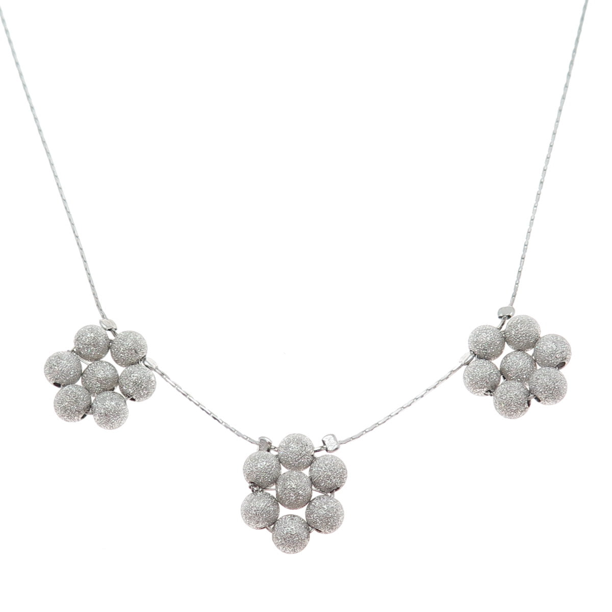 925 Sterling Silver Vintage Ball Beaded Flower Round Box Chain Necklace 18"