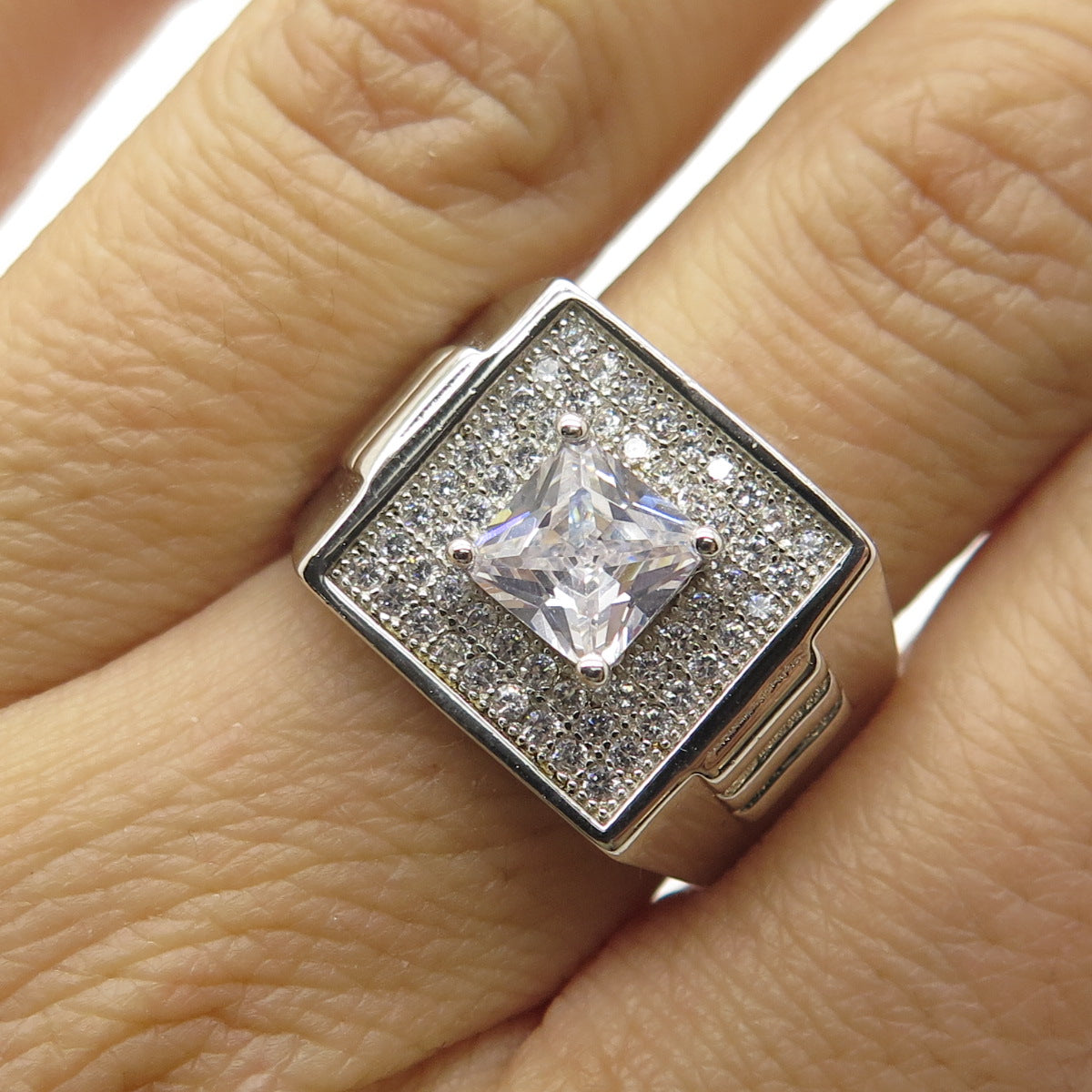 925 Sterling Silver Princess-Cut Shaped C Z Ring Size 9.25