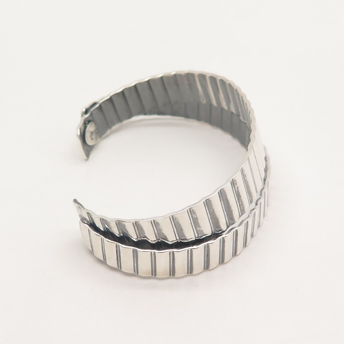 925 Sterling Silver Vintage Ribbed Adjustable Cuff Bracelet 6.25"