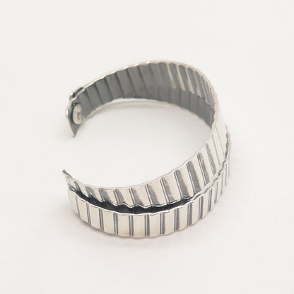 925 Sterling Silver Vintage Ribbed Adjustable Cuff Bracelet 6.25"