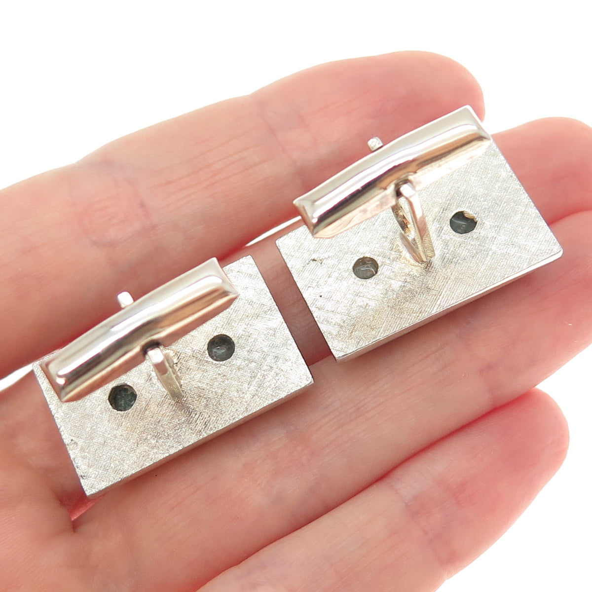 925 Sterling Silver Gold Plated Vintage T2 Real Jade Modernist Cufflinks