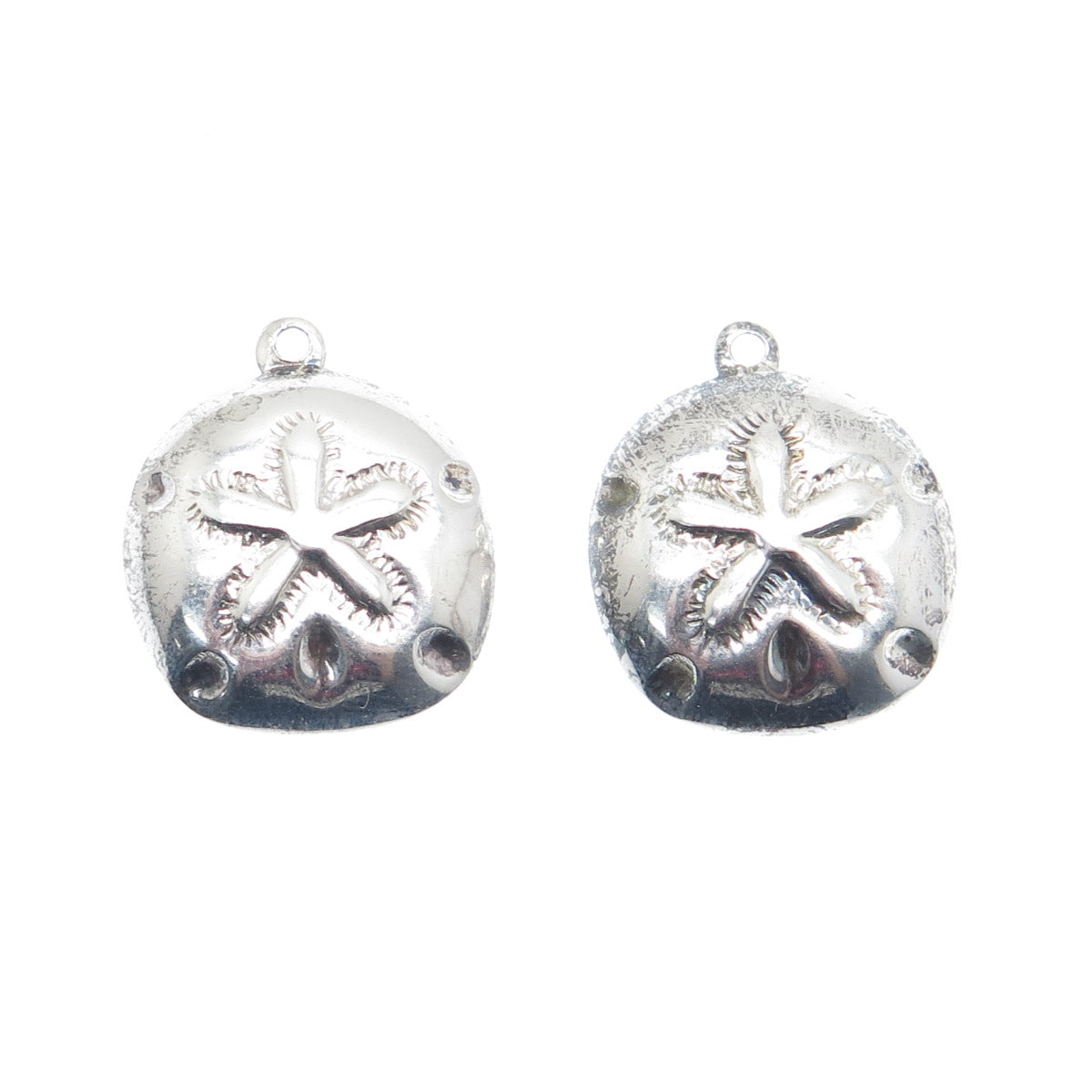 SX SALLY C 925 Sterling Silver Vintage Sand Dollar Oxidized Jacket Earrings