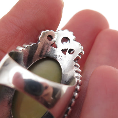 925 Sterling Silver Vintage Real Abalone Shell & Blue Topaz Oxidized Ring Size 7