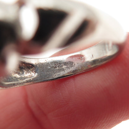 925 Sterling Silver Vintage Real Round-Cut Blue Topaz Modernist Ring Size 7