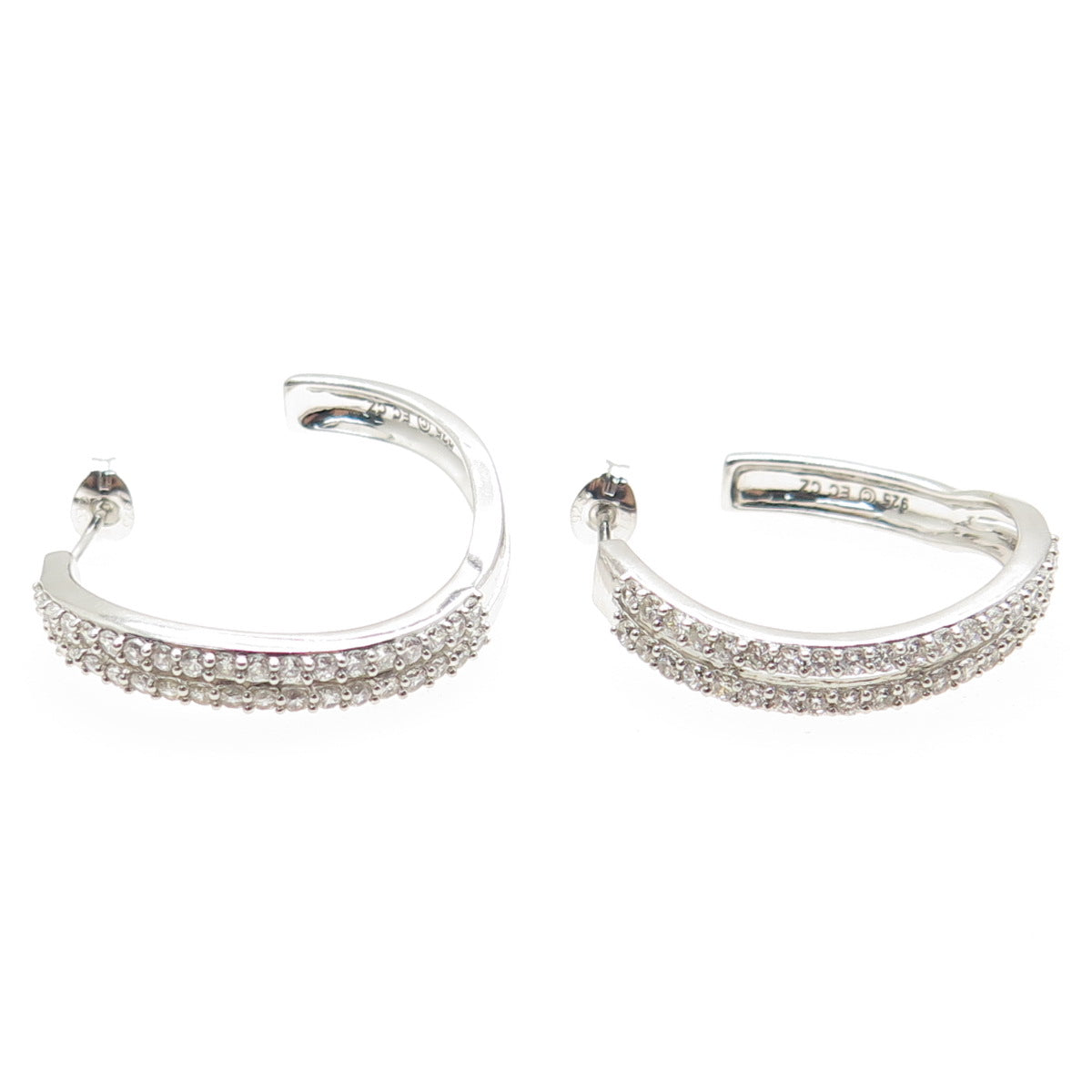 925 Sterling Silver Round-Cut C Z Wavy Hoop Earrings