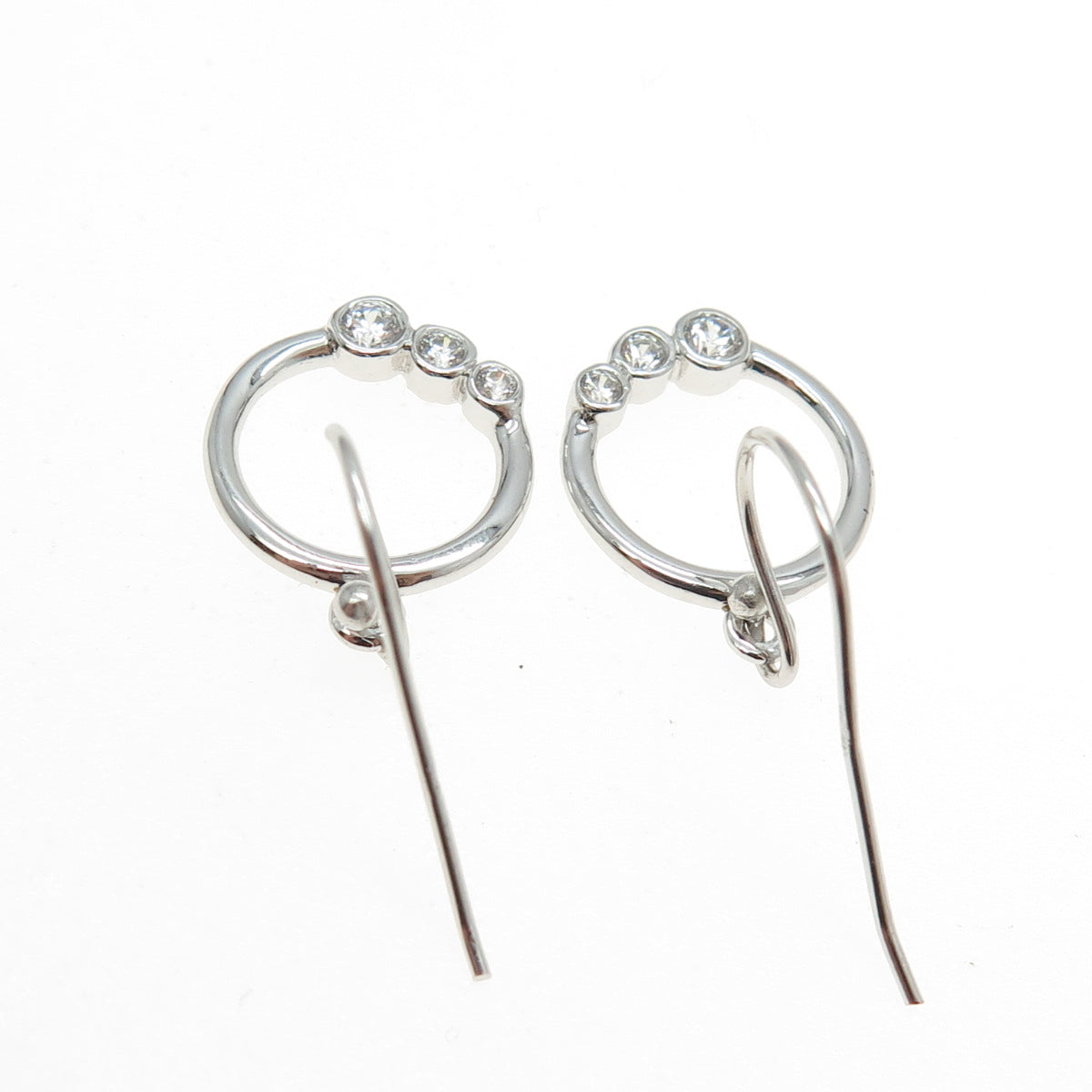 925 Sterling Silver Graduated C Z Circle Dangling Earrings