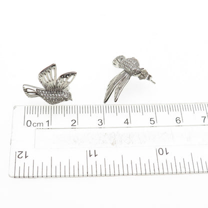 925 Sterling Silver Round-Cut C Z Hummingbird Earrings