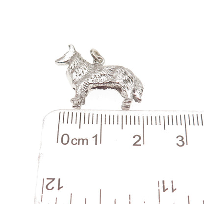 Wells 925 Sterling Silver Vintage Collie Dog 3D Mini Charm Pendant