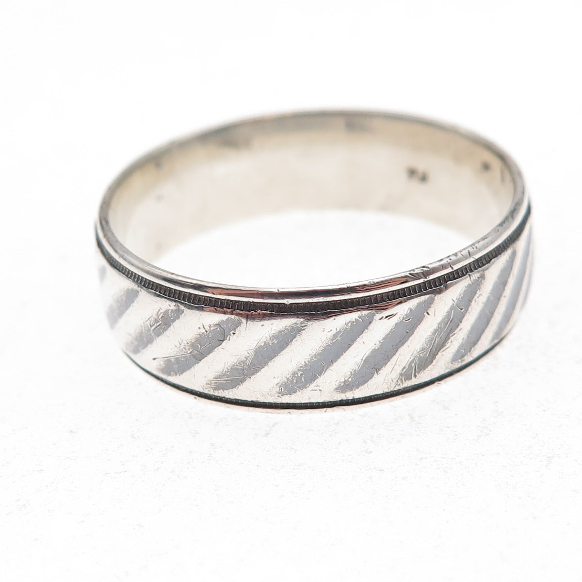 925 Sterling Silver Vintage Ribbed Oxidized Band Ring Size 15