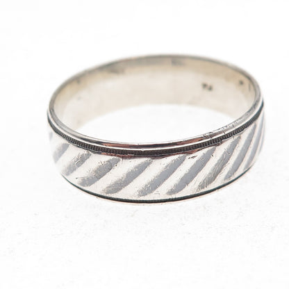 925 Sterling Silver Vintage Ribbed Oxidized Band Ring Size 15