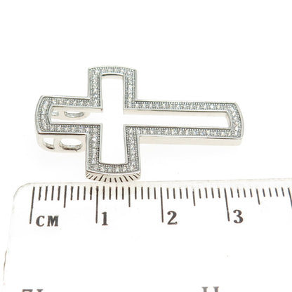 925 Sterling Silver Round-Cut Shaped C Z Open Cross Pendant