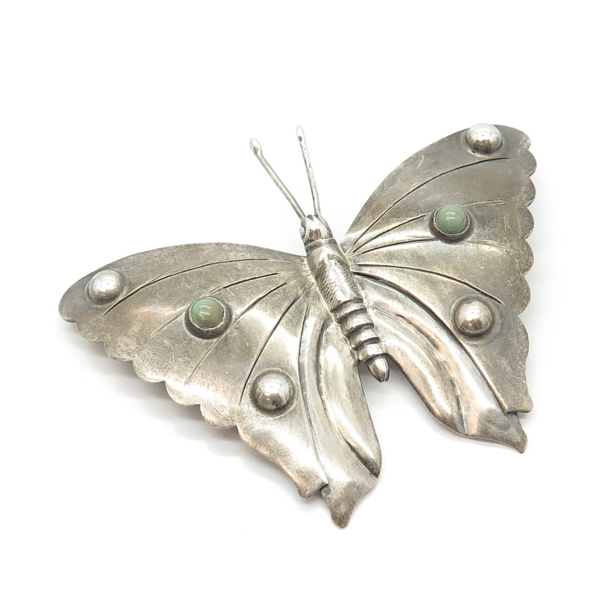925 Sterling Silver Vintage Mexico Real Turquoise Gem Butterfly Pin Brooch