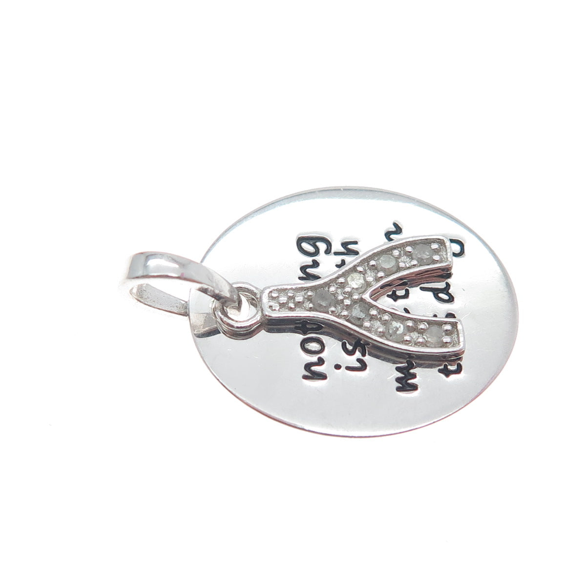 925 Sterling Silver Diamond Nothing Is Worth More Than This Day Wishbone Pendant