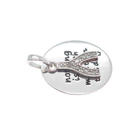925 Sterling Silver Diamond Nothing Is Worth More Than This Day Wishbone Pendant
