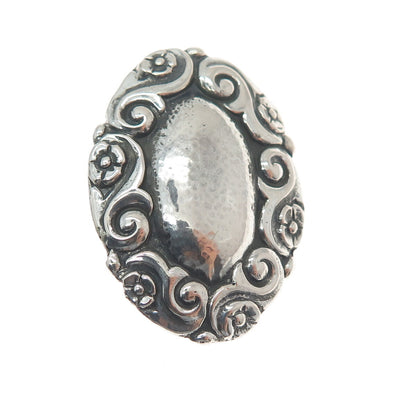 800 Silver Antique Art Deco Forget Me Knot Flower Oxidized Pin Brooch