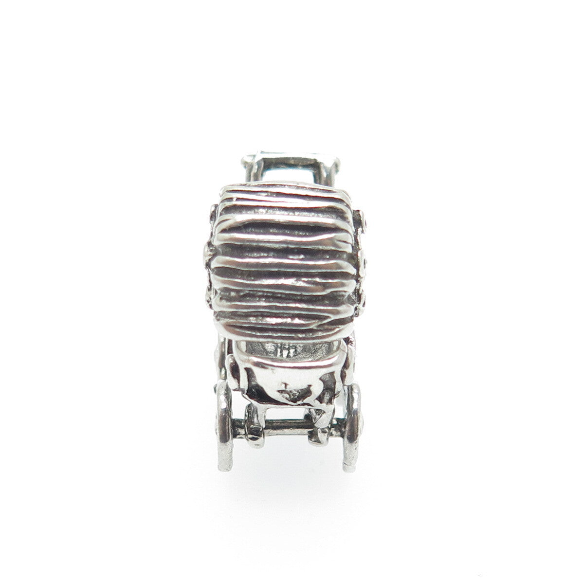 SUNRISE 925 Sterling Silver Vintage Baby Stroller Oxidized 3D Charm Mini Pendant