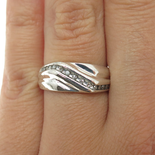 925 Sterling Silver Real Round-Cut Diamond Ring Size 6.75