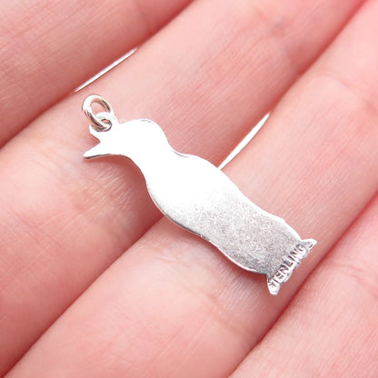 925 Sterling Silver Vintage Pinguin Oxidized Minimalist Charm Pendant