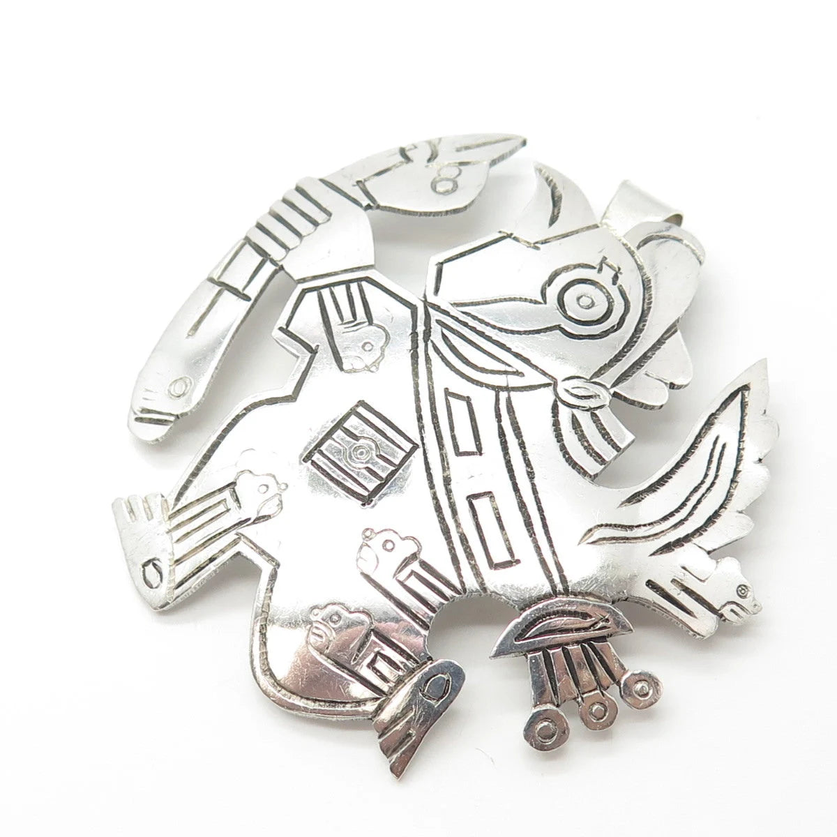 925 Sterling Silver Vintage Welsch Peruvian Tribal Bird Hunter Brooch & Pendant