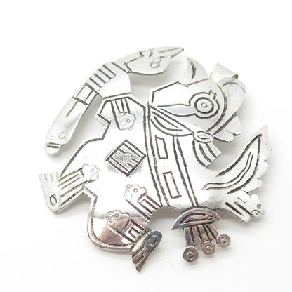 925 Sterling Silver Vintage Welsch Peruvian Tribal Bird Hunter Brooch & Pendant