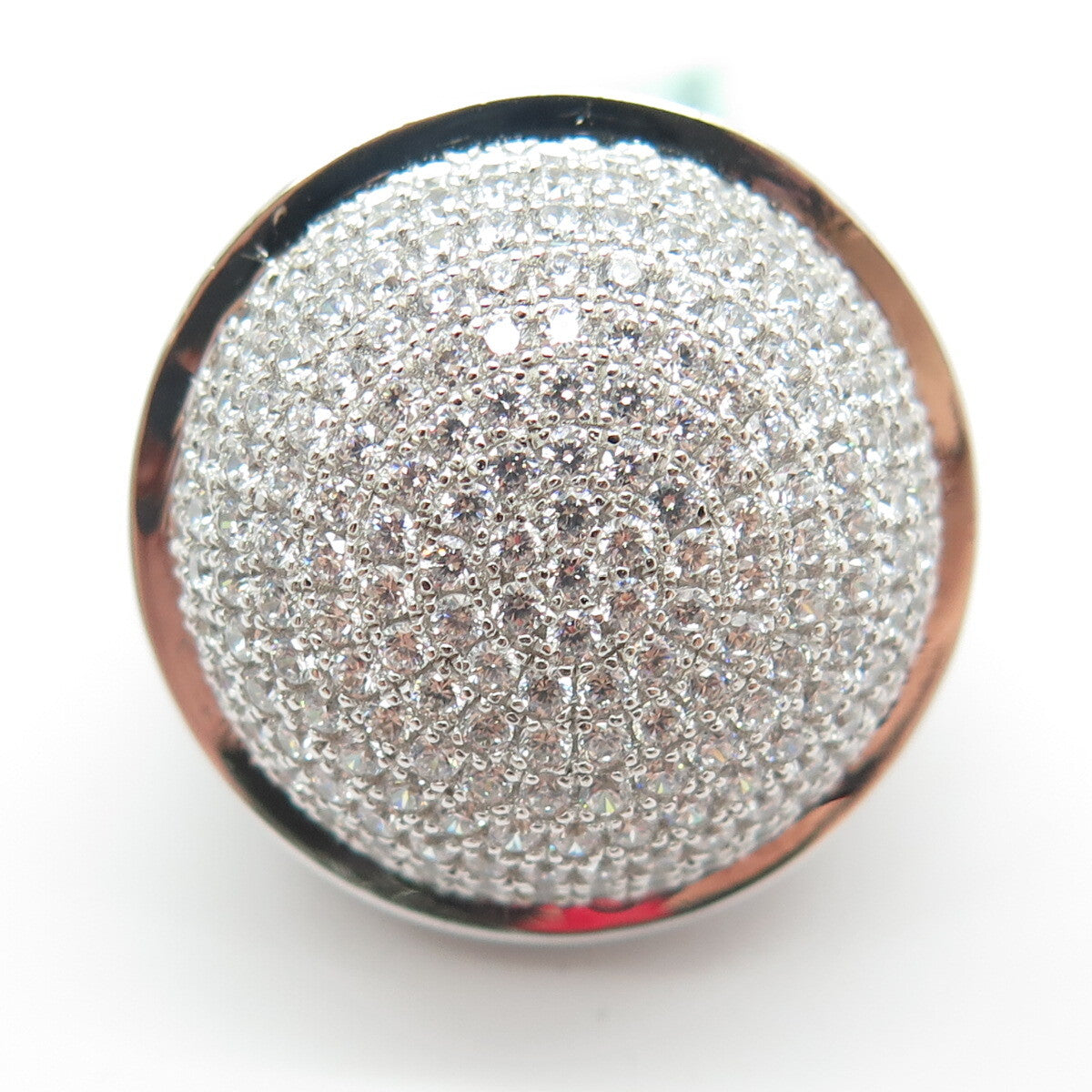 925 Sterling Silver Pave C Z Domed Ring Size 8