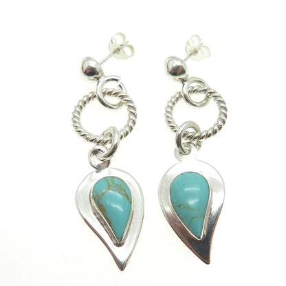 RAGUL CANO 925 Sterling Silver Vintage Mexico Real Turquoise Dangle Earrings