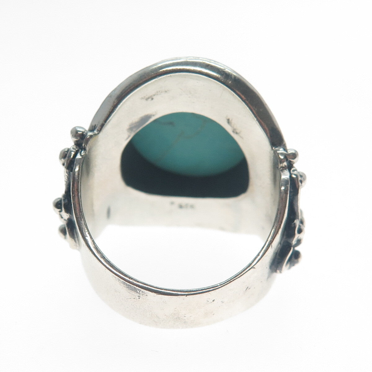 925 Sterling Silver Vintage Real Mountain Turquoise Sun Oxidized Ring Size 10.25