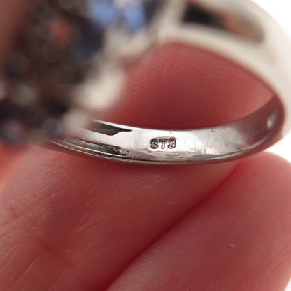 Chuck Clemency 925 Sterling Silver Real Tanzanite & White Topaz Ring Size 8.25