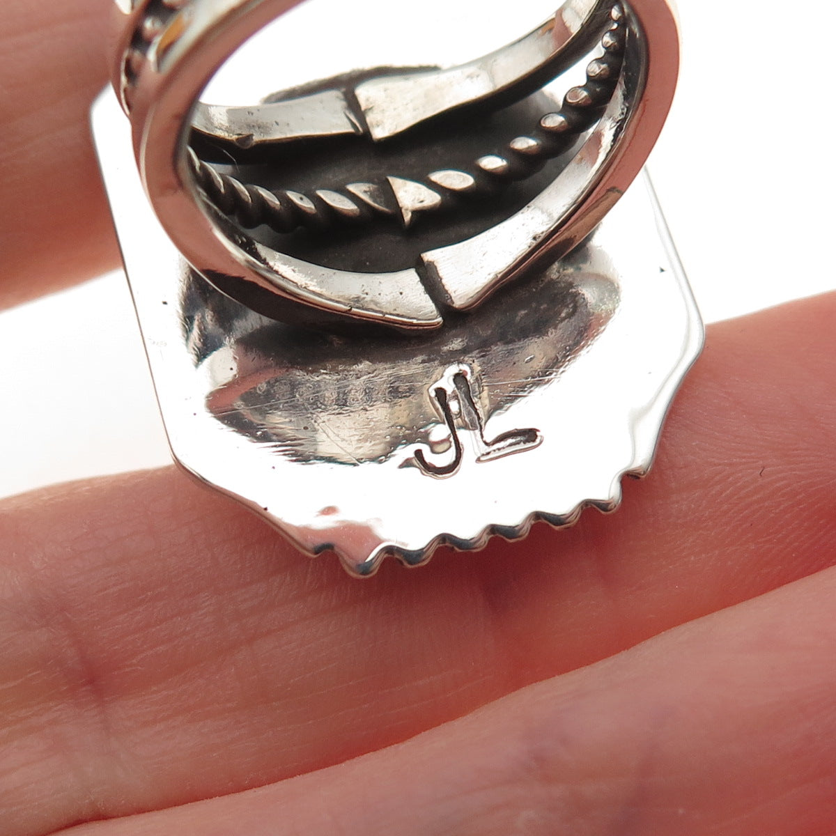 Jefferson Lee Navajo Old Pawn Sterling Silver Vintage Black Onyx Ring Size 7.5