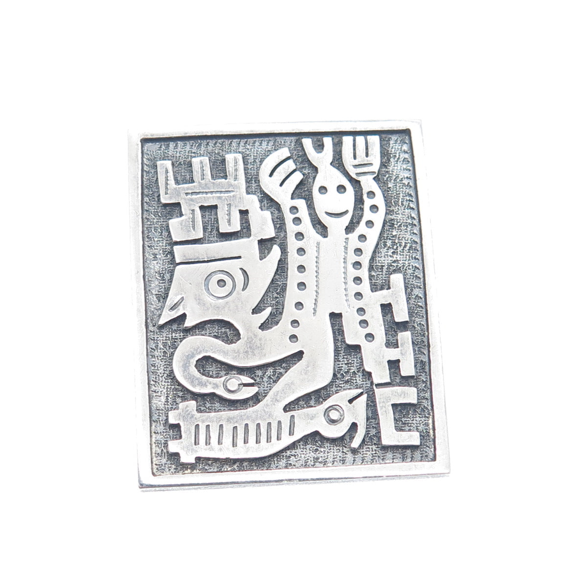925 Sterling Silver Vintage Ecuador Tribal Symbol Oxidized Pin Pendant