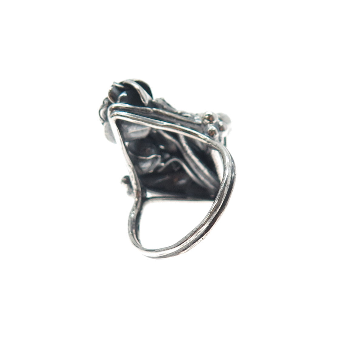 925 Sterling Silver Vintage Modernist Rose Flower Oxidized Ring Size 9