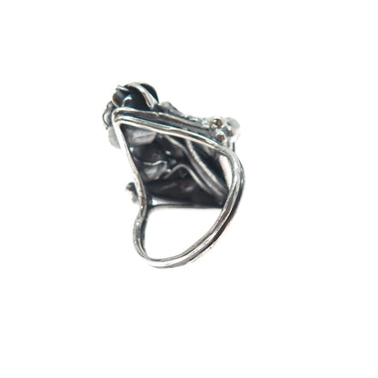 925 Sterling Silver Vintage Modernist Rose Flower Oxidized Ring Size 9