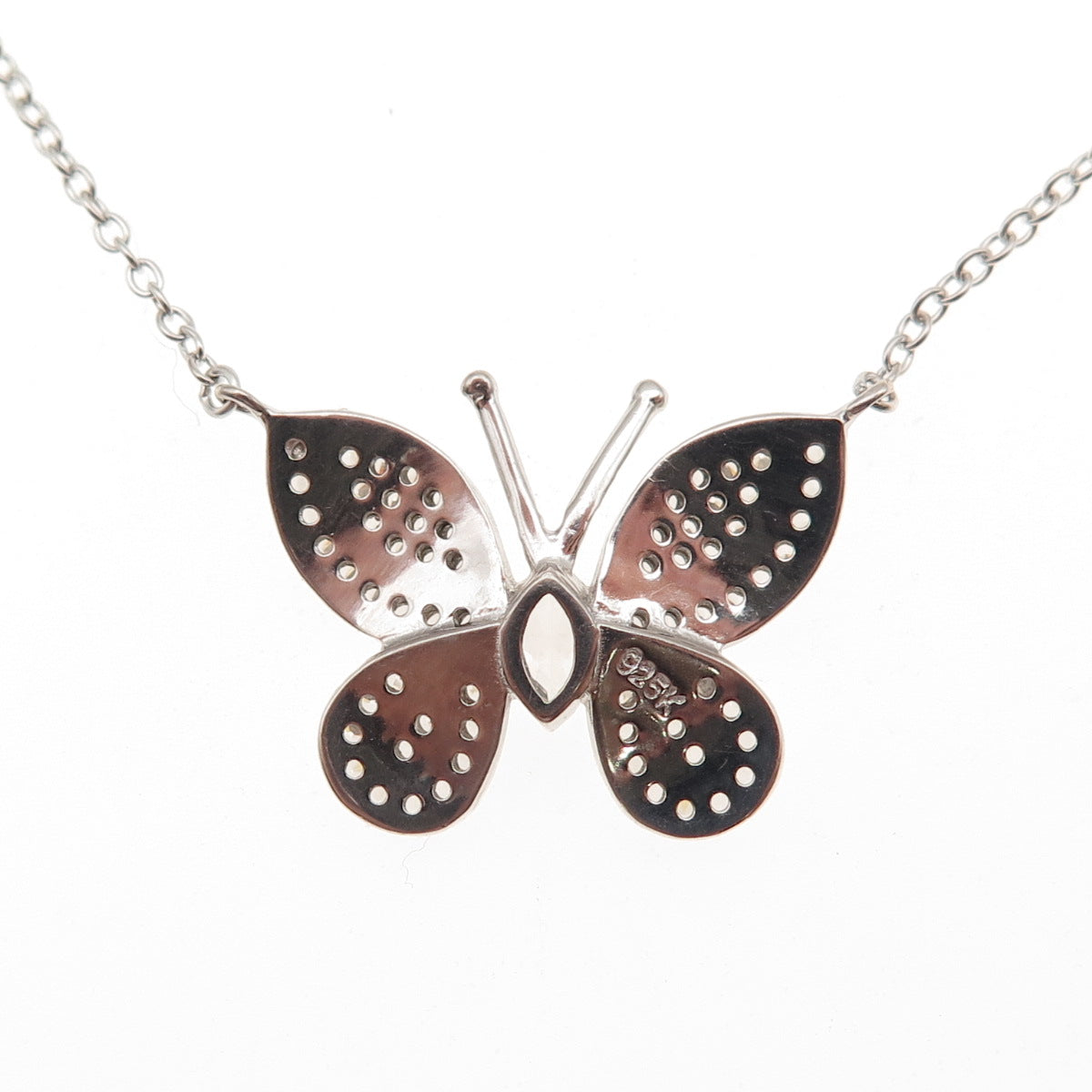 925 Sterling Round & Marquise-Cut C Z Butterfly Cable Chain Necklace 16-18"