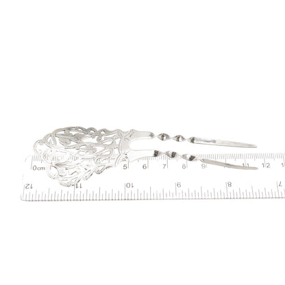 925 Sterling Silver Antique Art Deco Floral Hair Double Pin