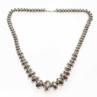 Old Pawn 925 Sterling Silver Vintage Graduated Navajo Pearls Chain Necklace 28"
