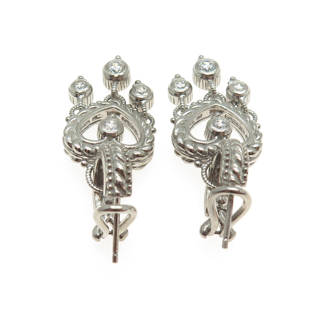 JUDITH RIPKA 925 Sterling Silver Round-Cut C Z Heart Charm Omega Back Earrings