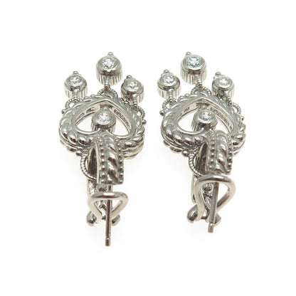 JUDITH RIPKA 925 Sterling Silver Round-Cut C Z Heart Charm Omega Back Earrings